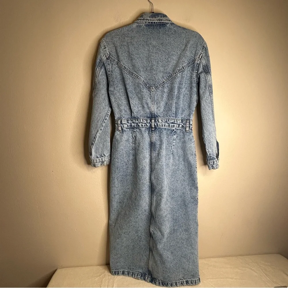 Mango Denim Shirt Dress Long Sleeve Midi Women’s Size 6 - Picture 3 of 11